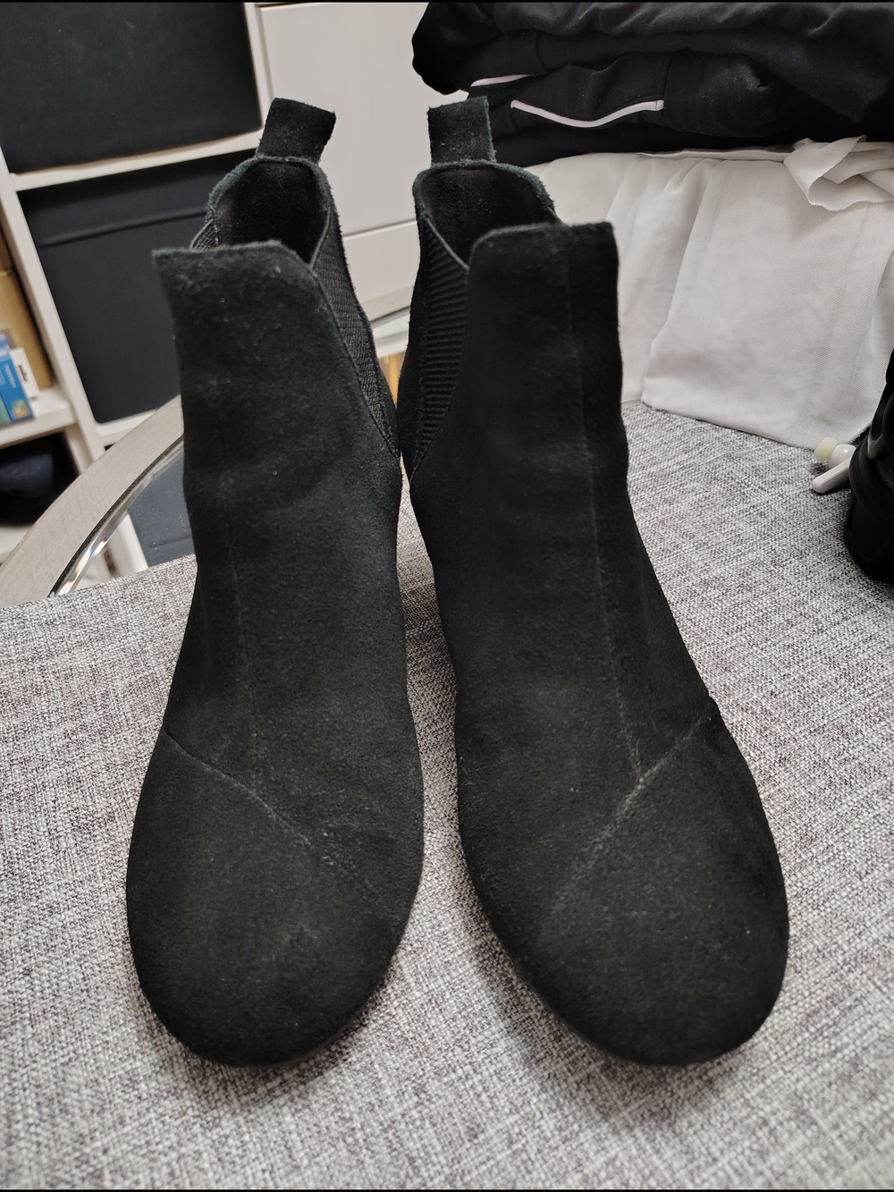Toms Black Suede Chelsea Wedge Ankle Booties